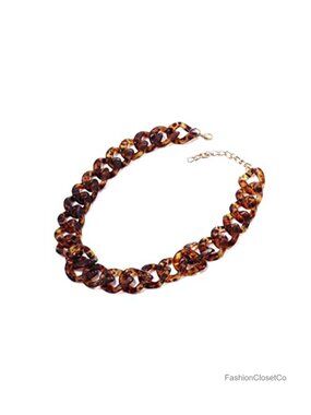 Acetic Acid Board Leopard Print Chain Necklace Paperclip Link Chunky Statement
